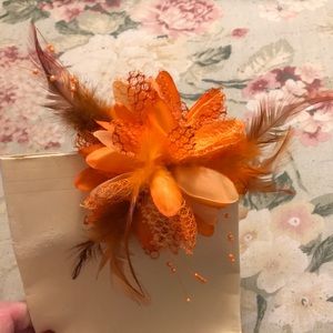 Orange floral and feather hair pin